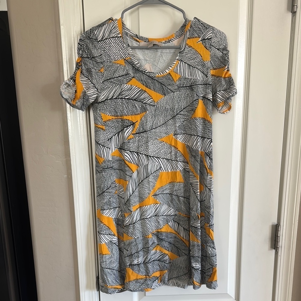 LOFT Orange Gold Puff Sleeve Mini Dress / C32